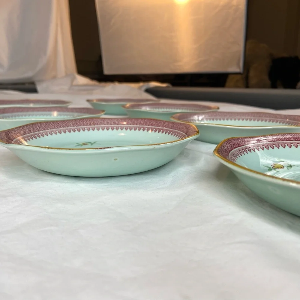 Adams Calyx Ware‎ Lowestoft Ironstone 7 tea saucers Vintage